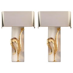 1960 Pair of gilt bronze and silvered sconces from the Maison Charles.