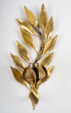1960 Pair of gilded brass “laurel leaves” sconces Maison FlorArt