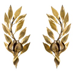 1960 Pair of gilded brass “laurel leaves” sconces Maison FlorArt