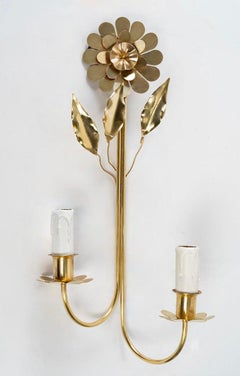 1960 Paire d'appliques en laiton doré Maison Honoré