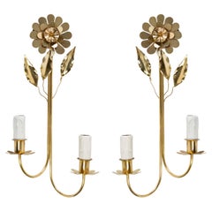 1960 Pair of Gilded Brass Wall Lights Maison Honoré