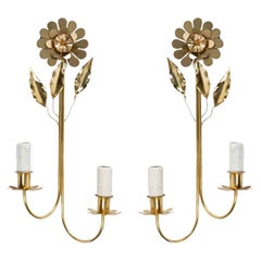 1960 Pair of Gilded Brass Wall Lights Maison Honoré