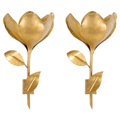 1960 Pair of gilded metal wall lights Maison FlorArt