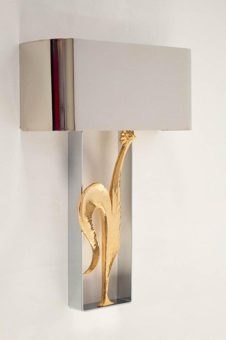 Mid-20th Century 1960 Pair of Gilt Bronze and Silvered Sconces from the Maison Charles