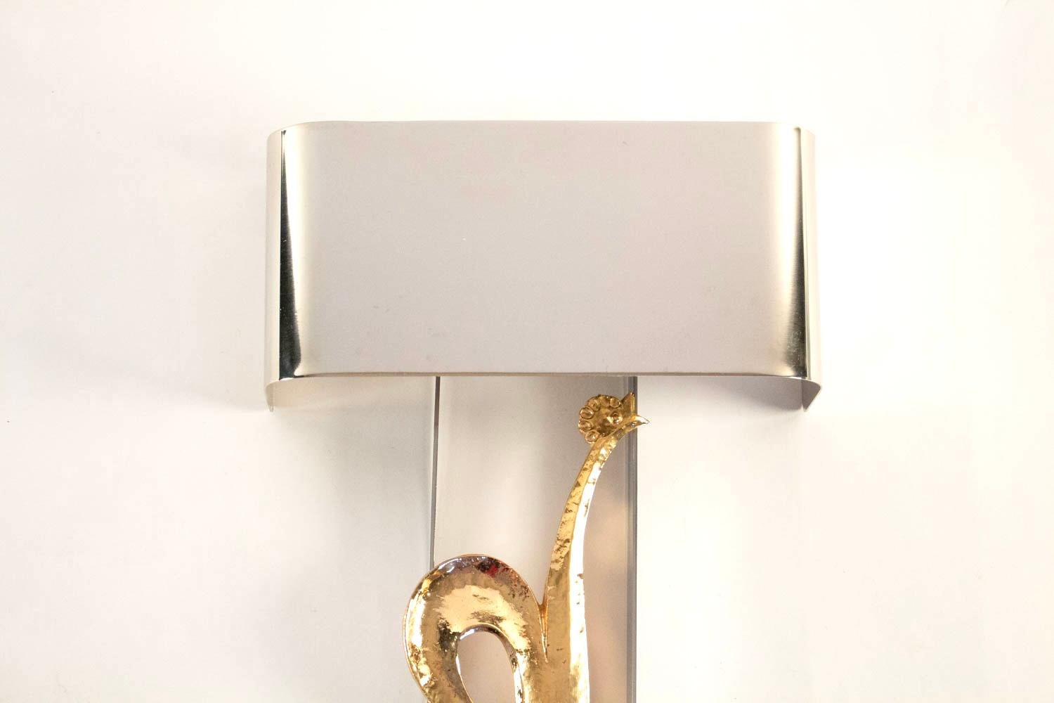 Mid-20th Century 1960 Pair of Gilt Bronze and Silvered Sconces from the Maison Charles