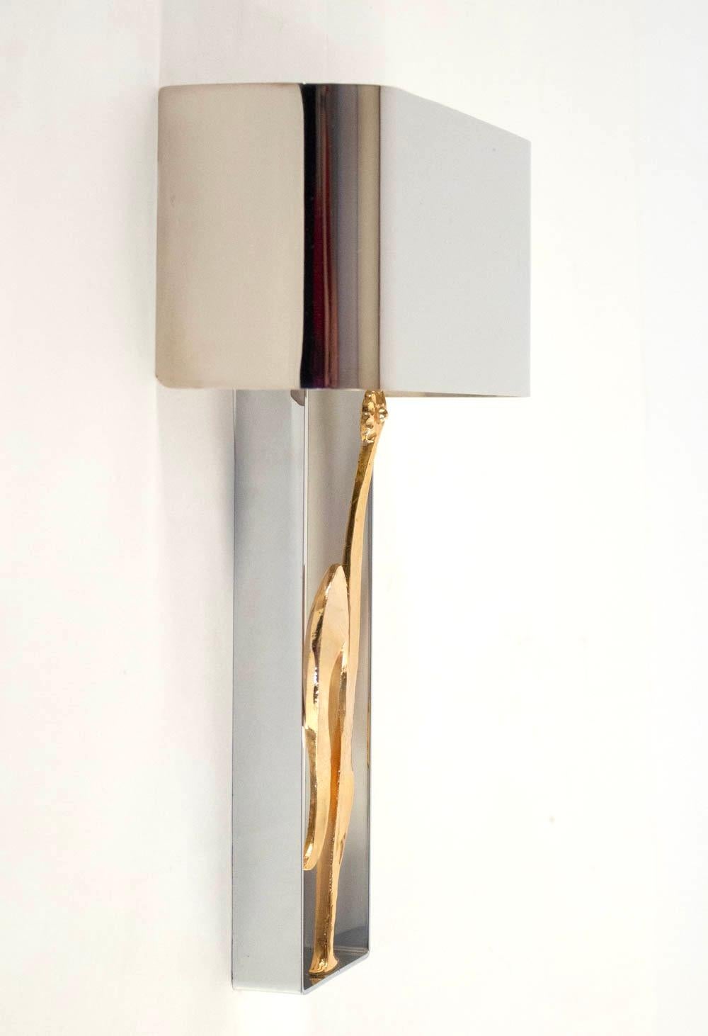 1960 Pair of Gilt Bronze and Silvered Sconces from the Maison Charles 1
