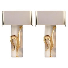 1960 Pair of Gilt Bronze and Silvered Sconces from the Maison Charles