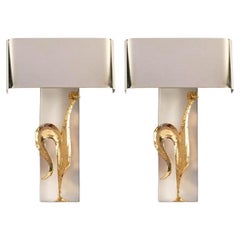 Retro 1960 Pair of Gilt Bronze and Silvered Sconces from the Maison Charles