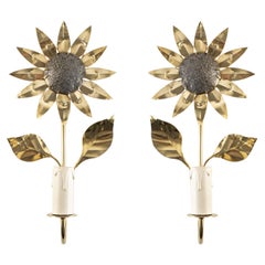 1960 Coppia di applique "Le Tournesol" in ottone dorato Maison Honoré