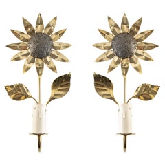 Vintage 1960 Pair of "Le Tournesol" Wall Lights in Gilded Brass Maison Honoré