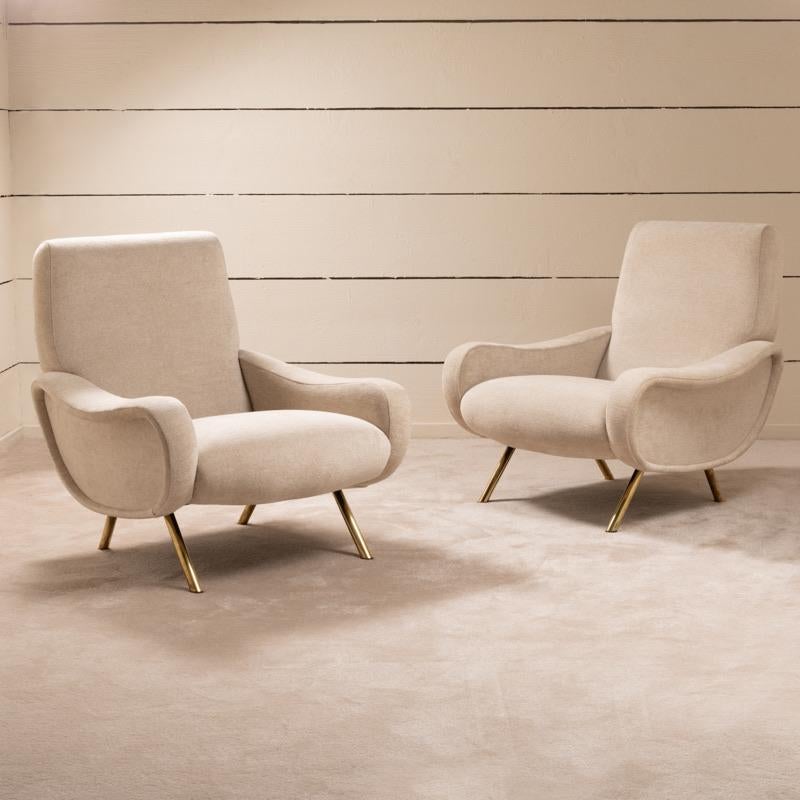Brass 1960 Pair of “LADY” armchairs by Marco Zanuso
