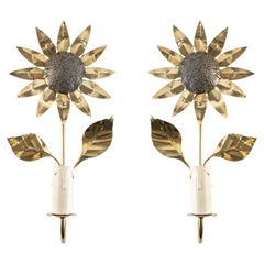 1960 Pair of "Le Tournesol" Wall Lights in Gilded Brass Maison Honoré