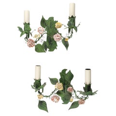 1960 Pair of Maison Honoré “liseron” porcelain flower sconces