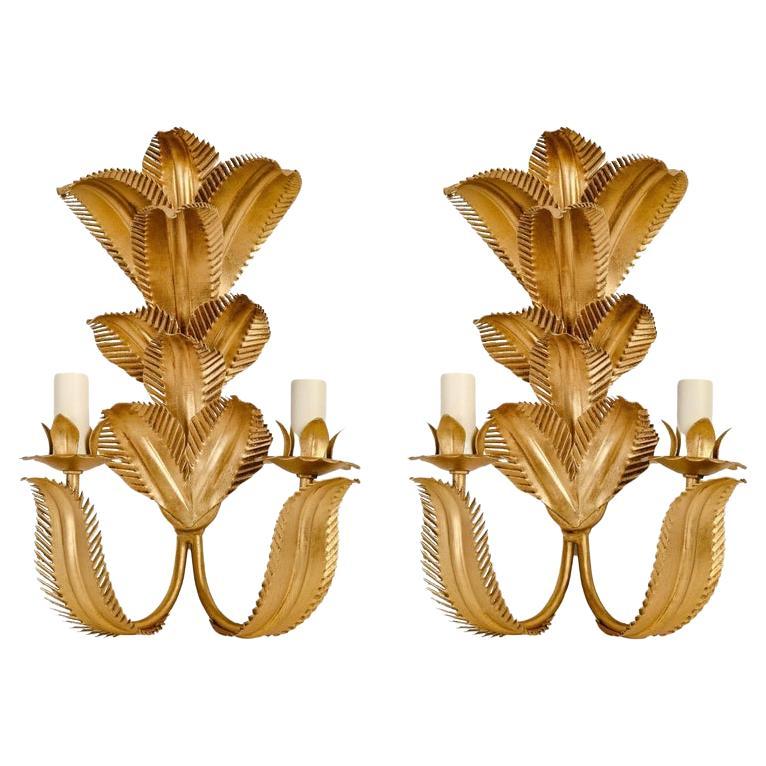 1960 Pair of Maison FlorArt "Palmier" sconces en vente