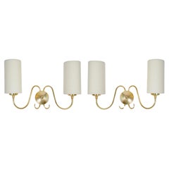 1960 Pair of Maison Honoré gilded brass wall lights