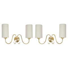 1960 Pair of Maison Honoré gilded brass wall lights