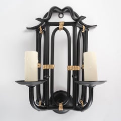 1960 Pareja de apliques japoneses de hierro forjado Maison Honoré