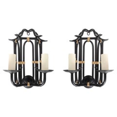 1960 Pair of Maison Honoré Japanese wrought-iron wall lights