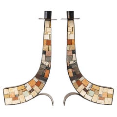 1960 Pair of mosaic candlesticks Atelier Vallauris