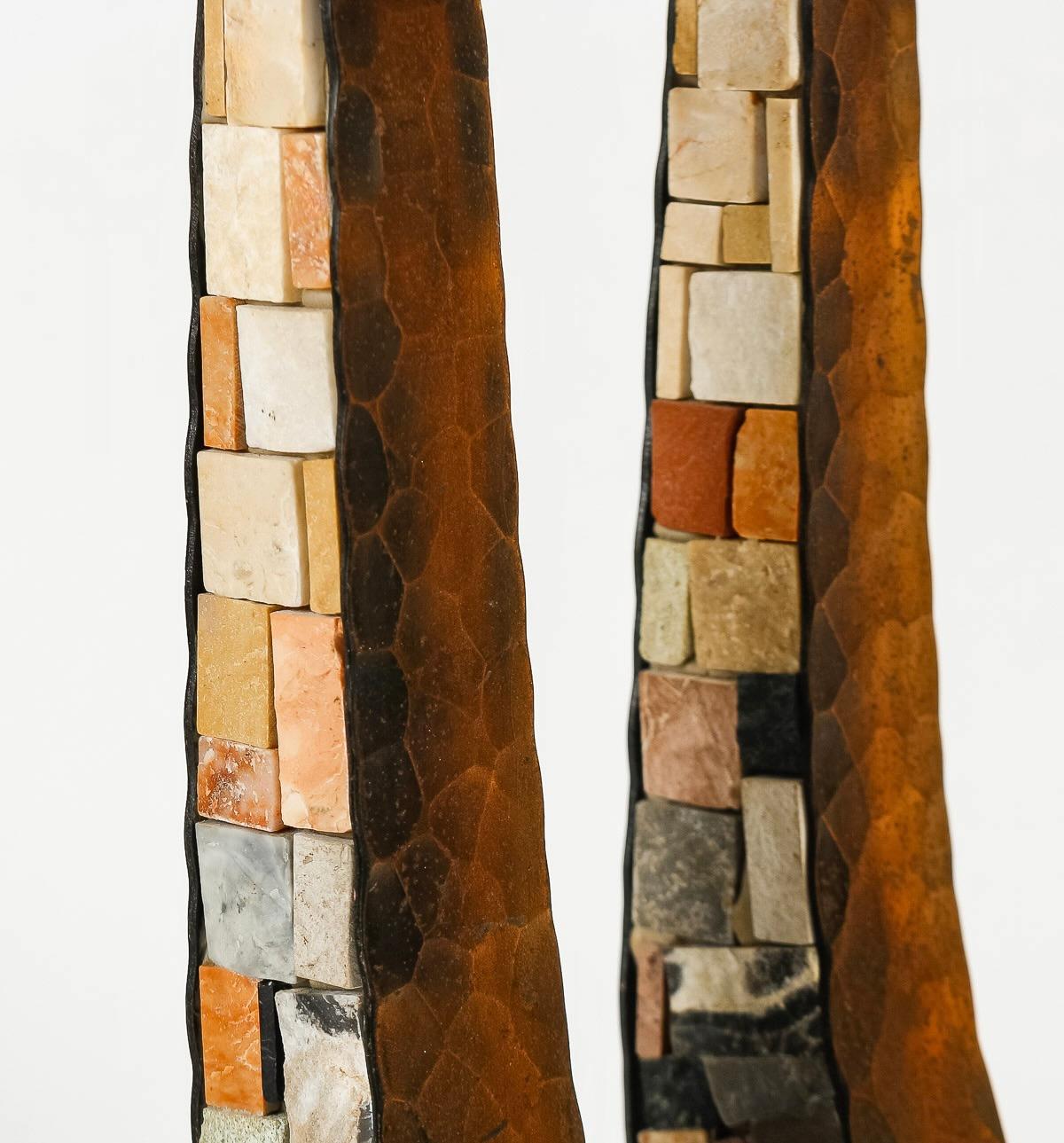 Ceramic 1960 Pair of mosaic candlesticks Atelier Vallauris For Sale