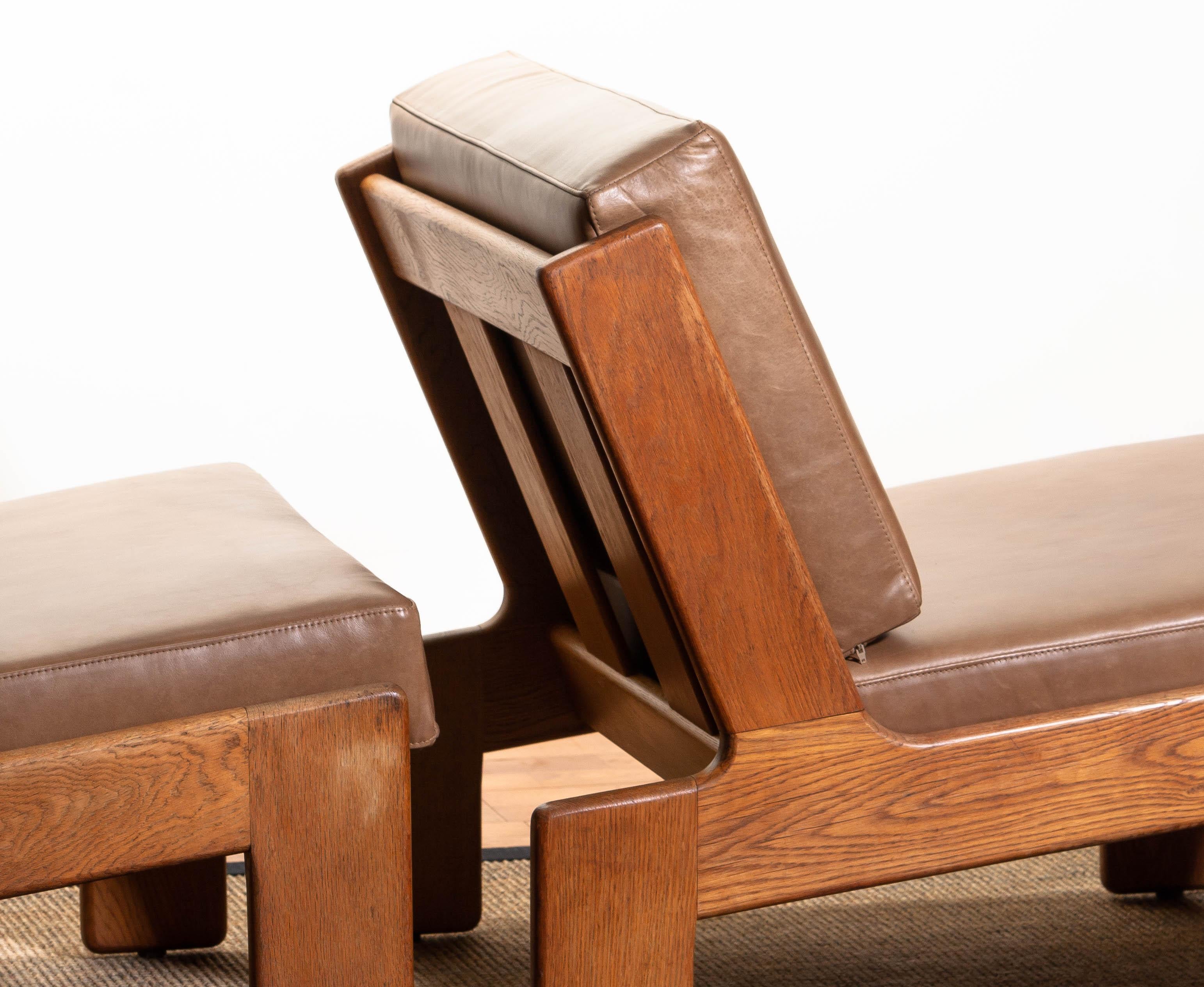 1960, Pair of Oak and Leather Cubist Lounge Chairs by Esko Pajamies for Asko 9