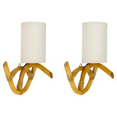 1960  Pair of rattan sconces by Louis Sognot