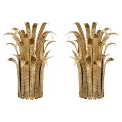 1960 Pair of “Reeds” wall lamps in brass and bronze by Maison Jansen