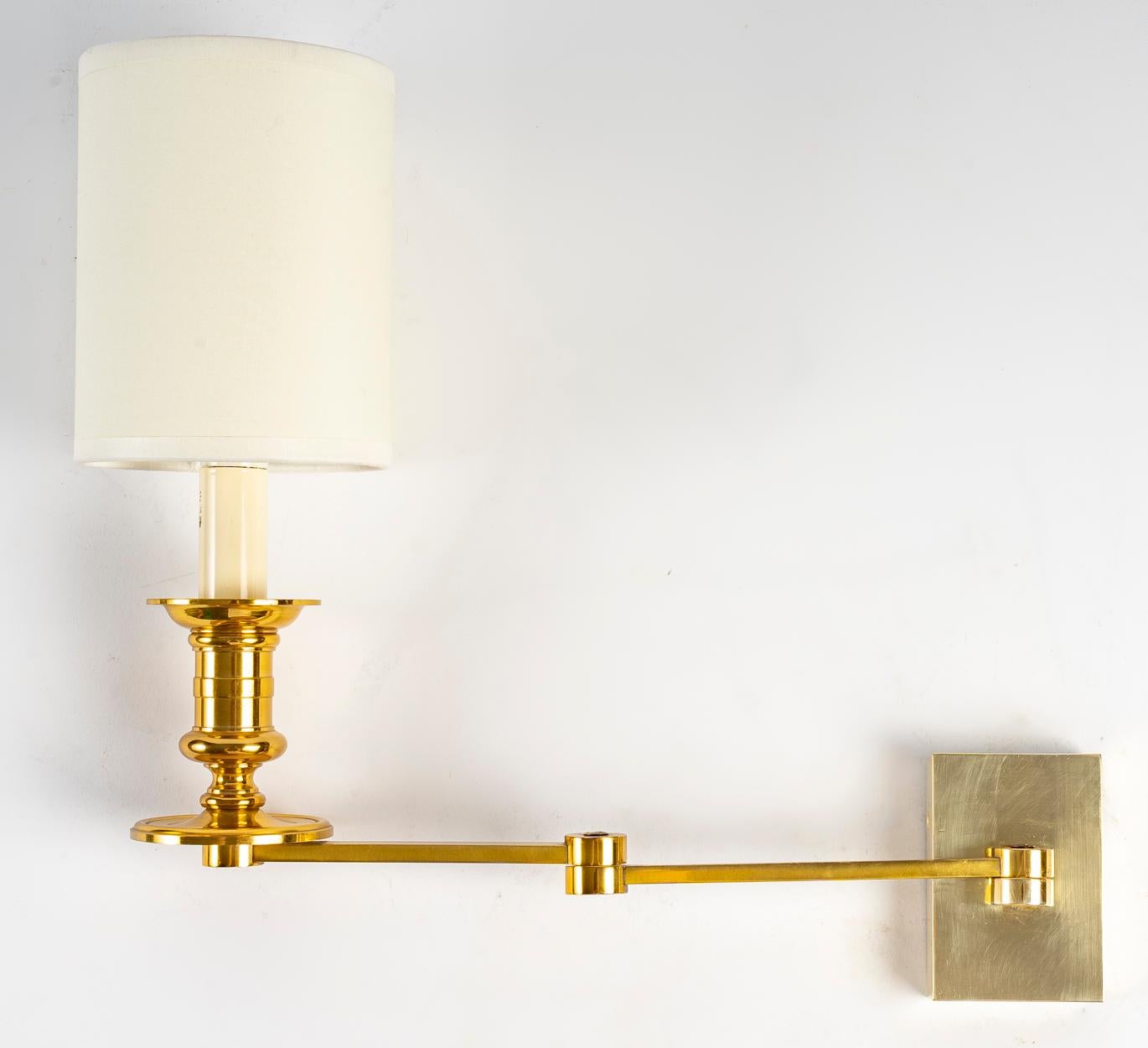 1960, Pair of Sconces with Pivoting Arm in Gilded Bronze by Maison Jansen In Good Condition In Saint-Ouen, FR