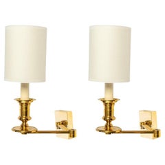 1960, Pair of Sconces with Pivoting Arm in Gilded Bronze by Maison Jansen