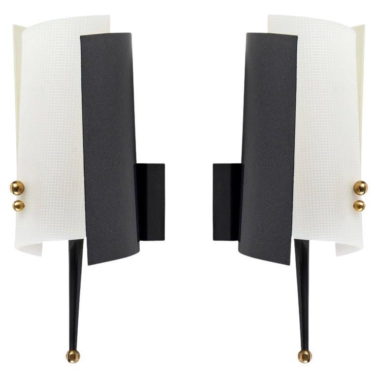 1960 Pair of Wall Lamps Jacques Biny Edition Luminalite