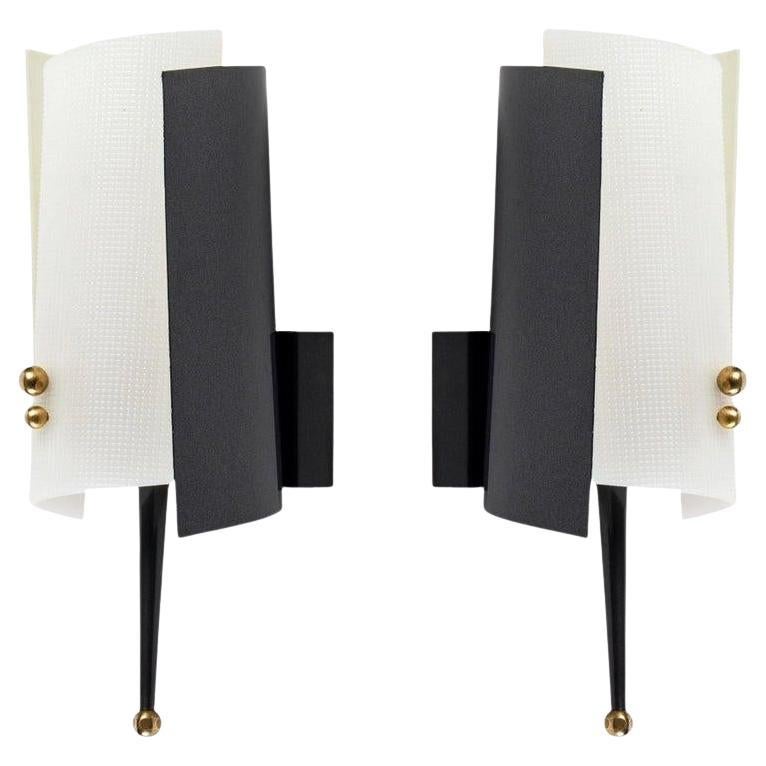 1960 Pair of Wall Lamps Jacques Biny Edition Luminalite For Sale