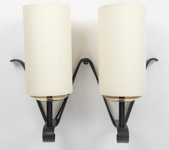 1960 Pair of wrought iron wall sconces Maison Bataillard