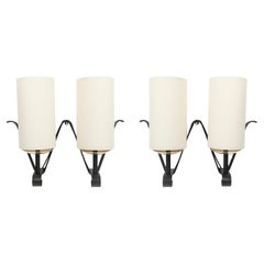 1960 Pair of wrought iron wall sconces Maison Bataillard