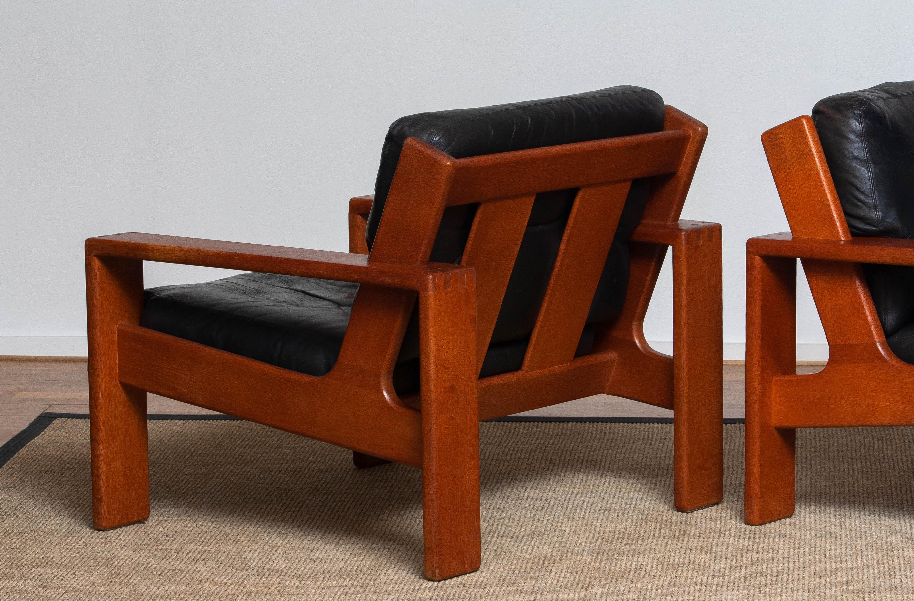 1960 Pair Teak and Black Leather Cubist Lounge Chair by Esko Pajamies for Asko 4