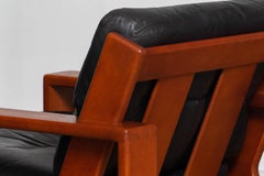 1960 Pair Teak and Black Leather Cubist Lounge Chair by Esko Pajamies for Asko