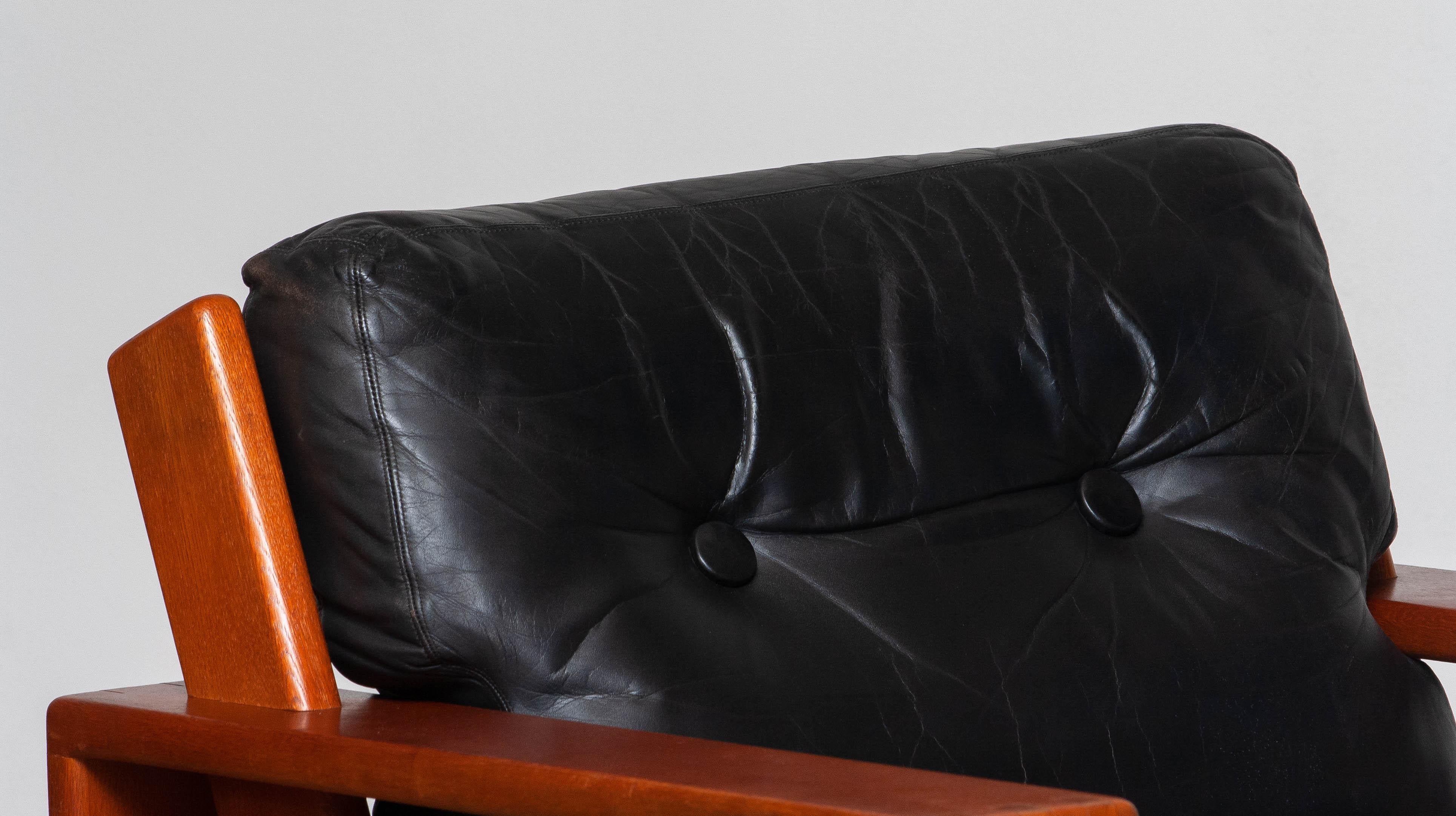 Brutalist 1960 Pair Teak and Black Leather Cubist Lounge Chair by Esko Pajamies for Asko