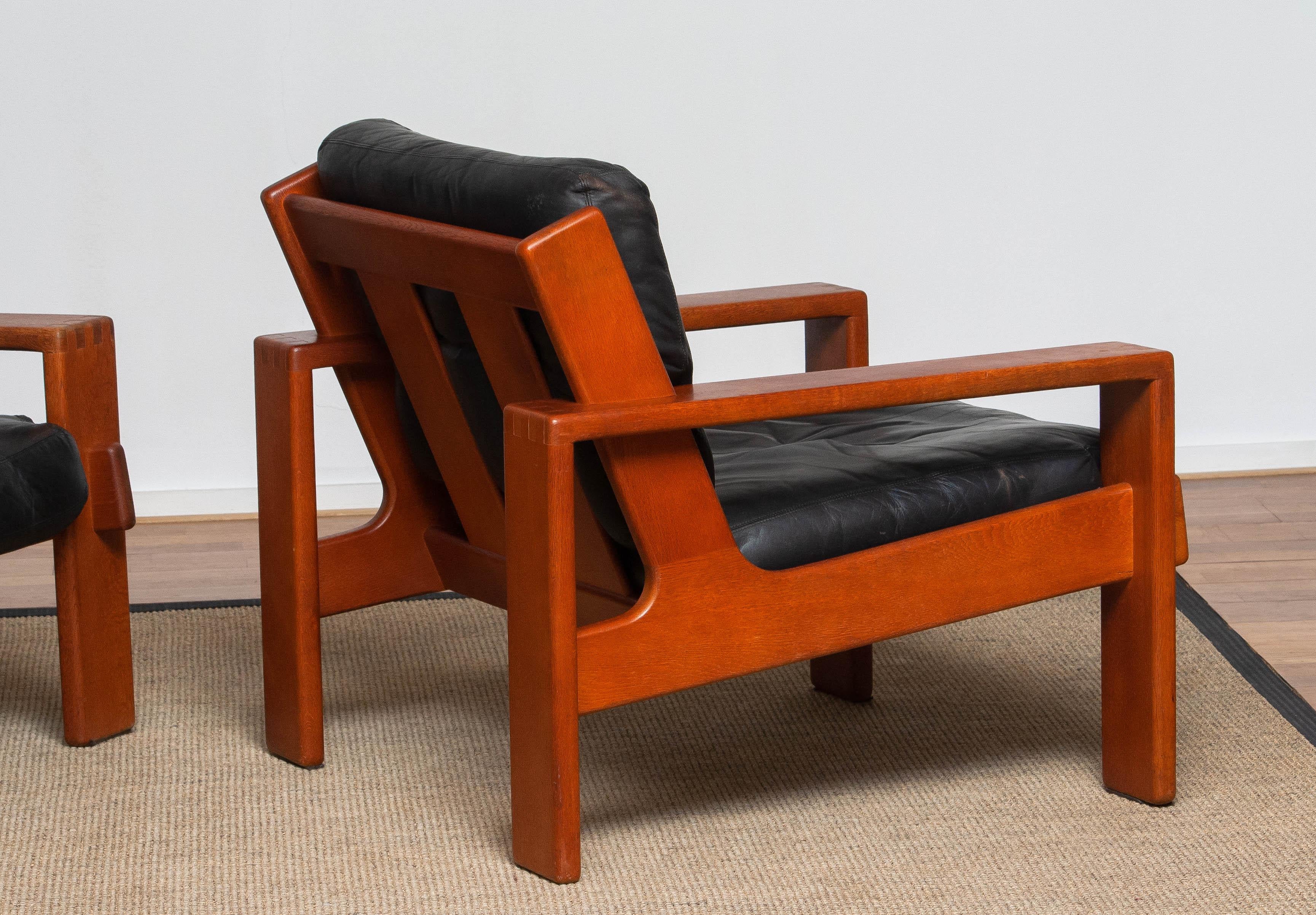 1960 Pair Teak and Black Leather Cubist Lounge Chair by Esko Pajamies for Asko 2