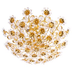 Vintage Glamorous Palwa 17" Semi Flush Mount Chandelier Swarovski Crystal & Gilt-Brass