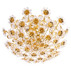 Glamorous Palwa 17" Semi Flush Mount Chandelier Swarovski Crystal & Gilt-Brass