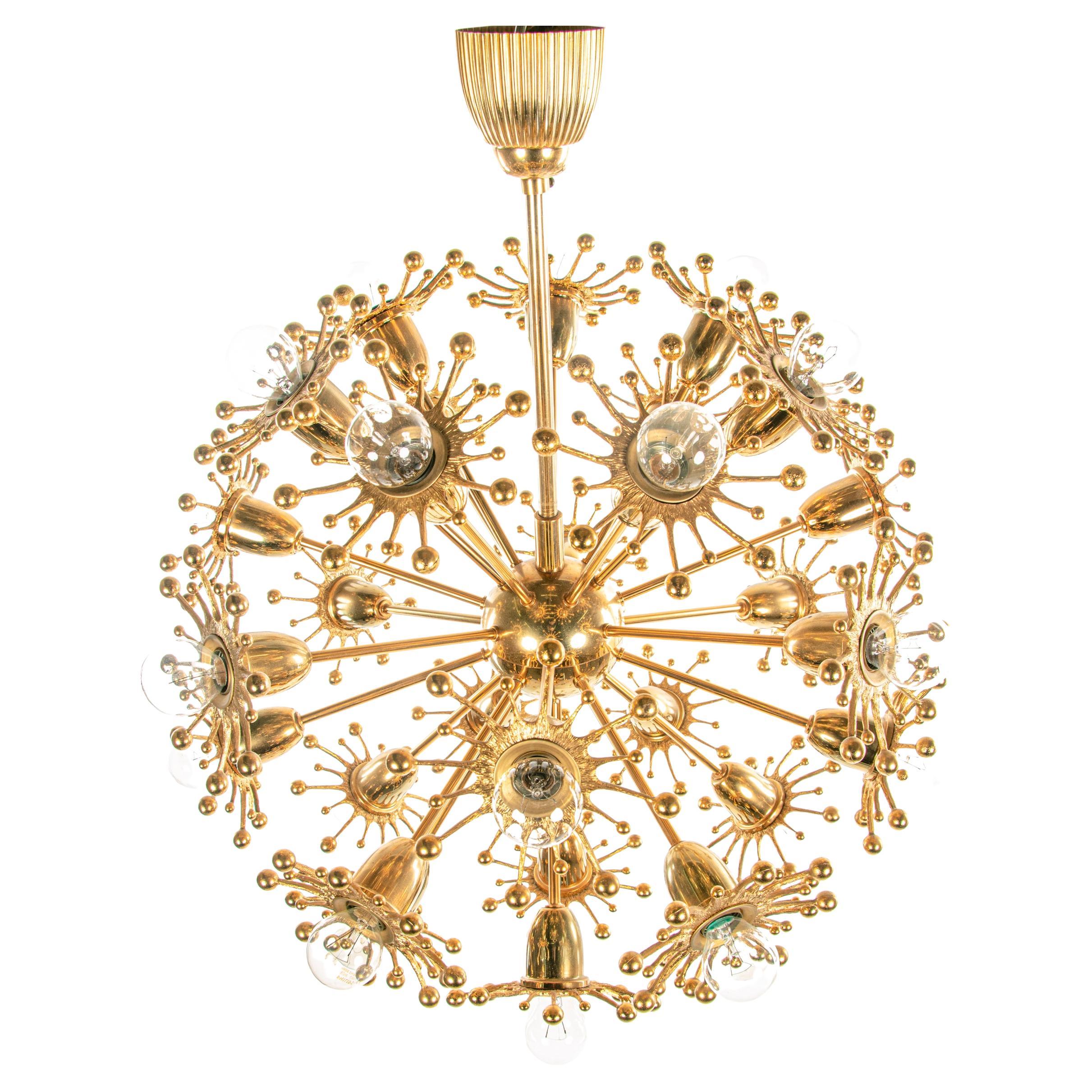 Starburst 26" Palwa Ball Chandelier Gold-Plated Brass, 1960s