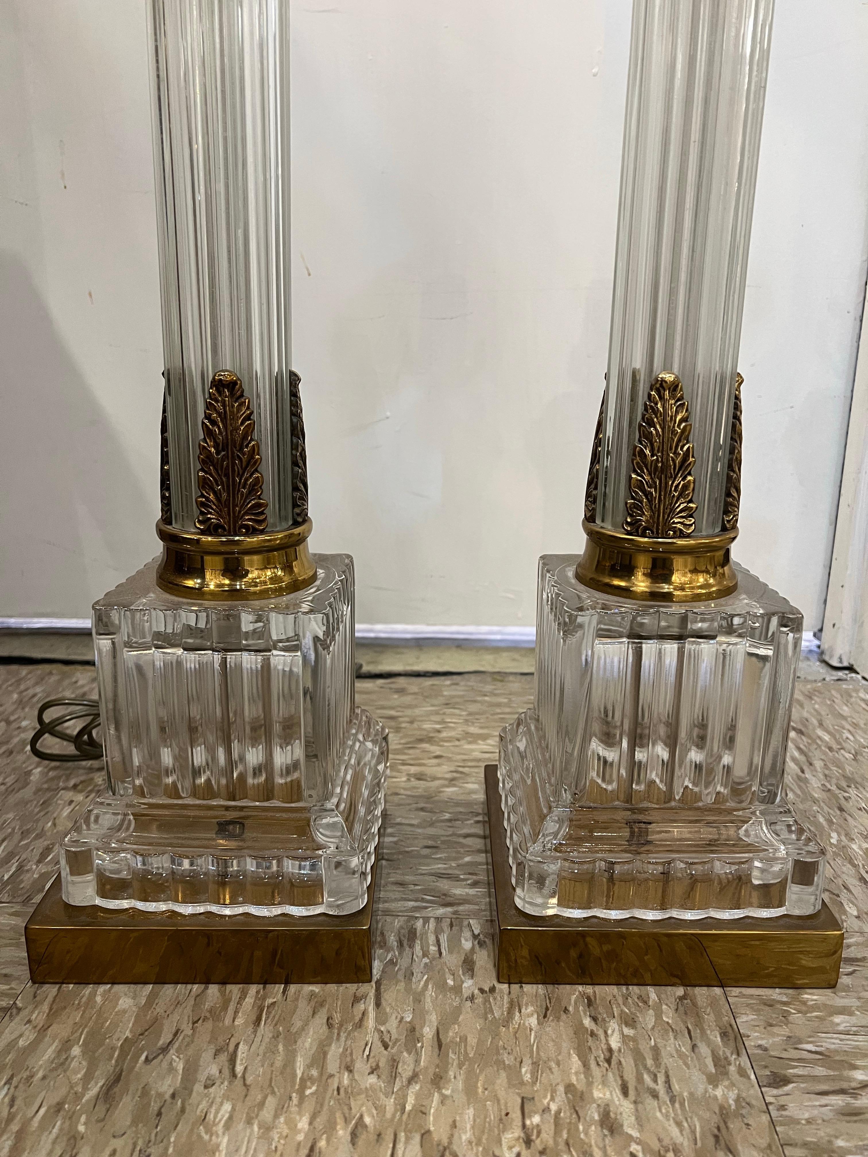 American 1960 Paul Hanson Crystal Column Table Lamps For Sale