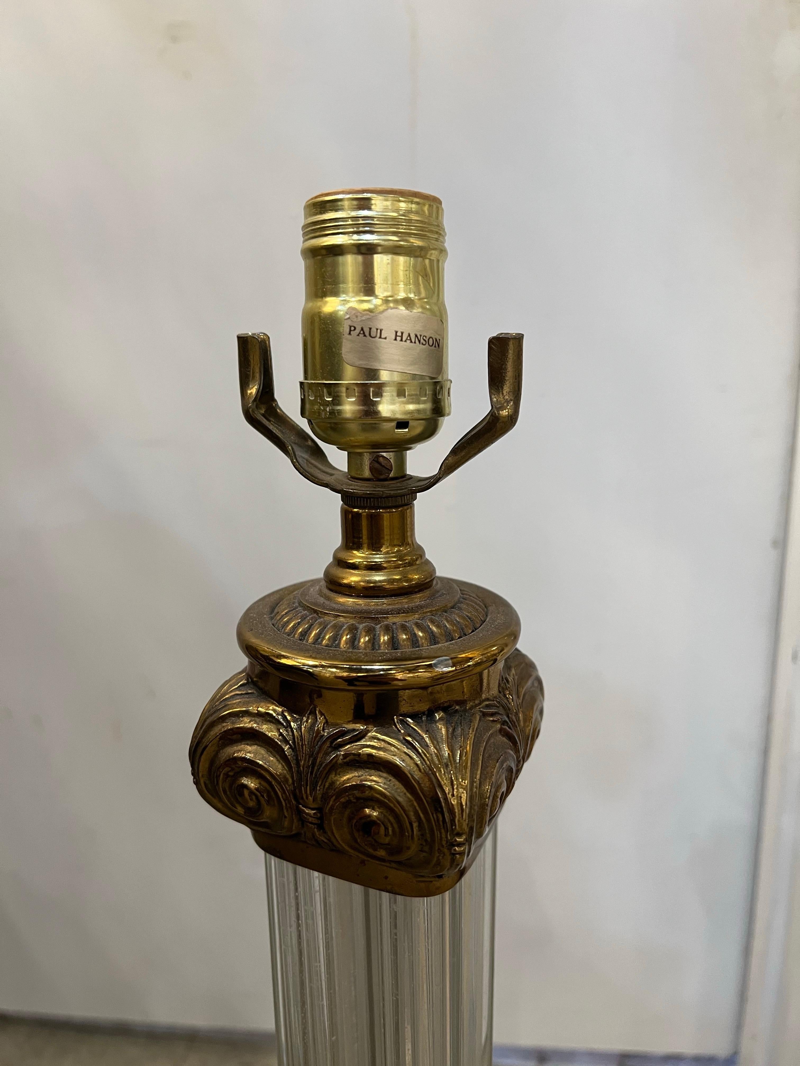 1960 Paul Hanson Crystal Column Table Lamps In Good Condition For Sale In New York, NY