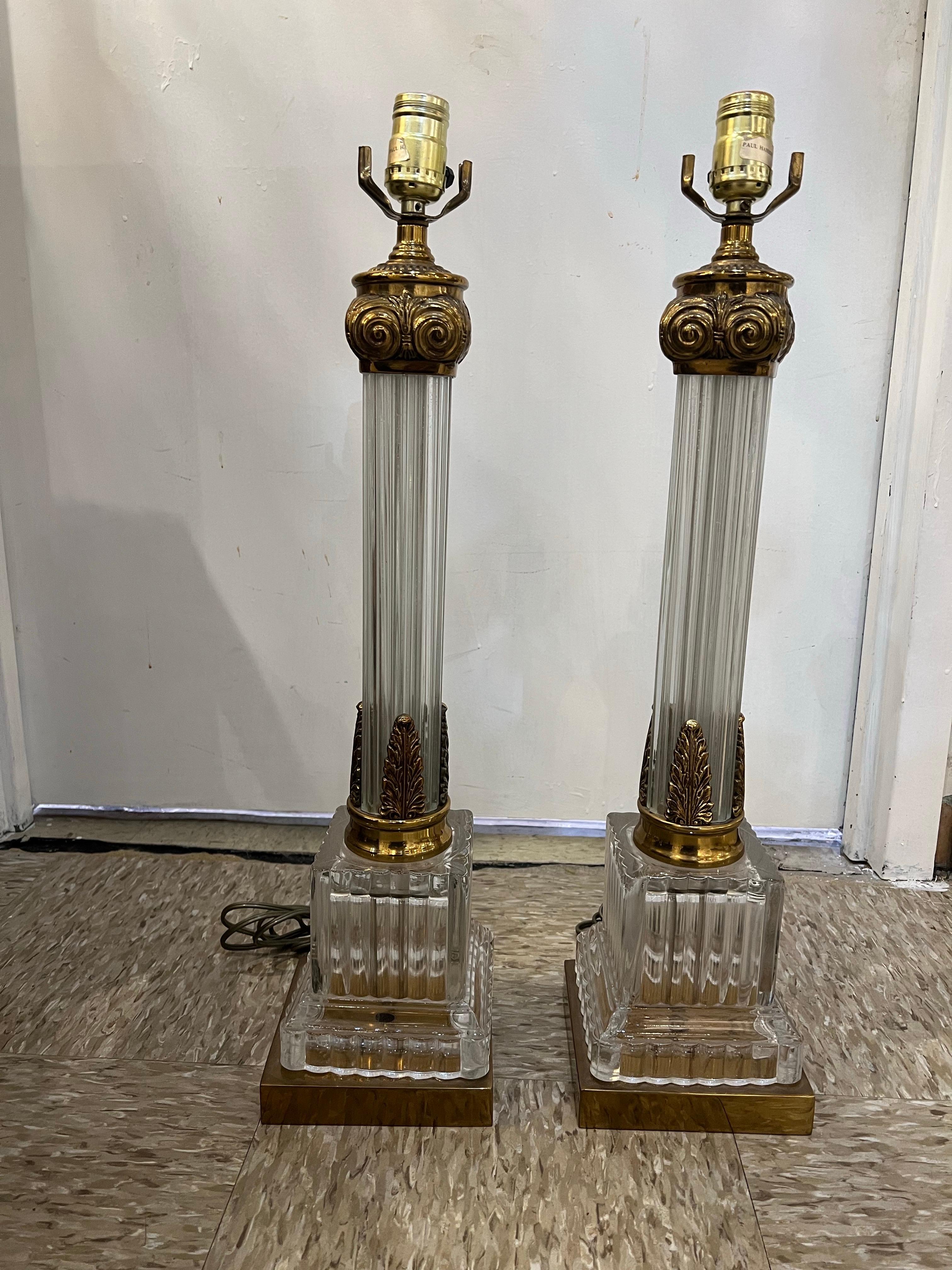 Mid-20th Century 1960 Paul Hanson Crystal Column Table Lamps For Sale