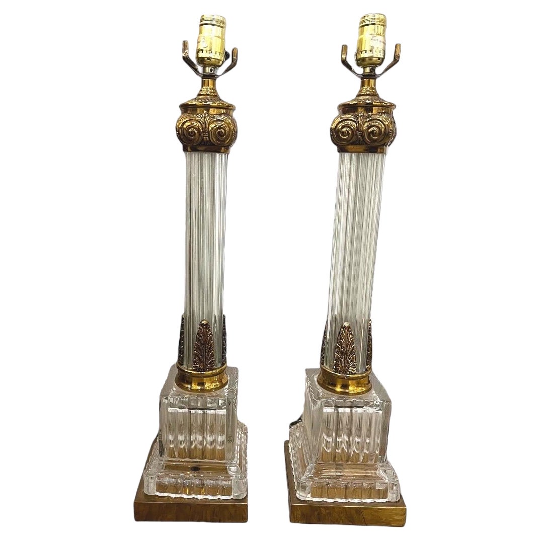 1960 Paul Hanson Crystal Column Table Lamps For Sale