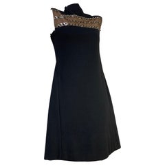 Pauline Trigere Mod A-Linien-Kleid aus schwarzer Wolle mit durchsichtiger Paillettenverzierung, 1960