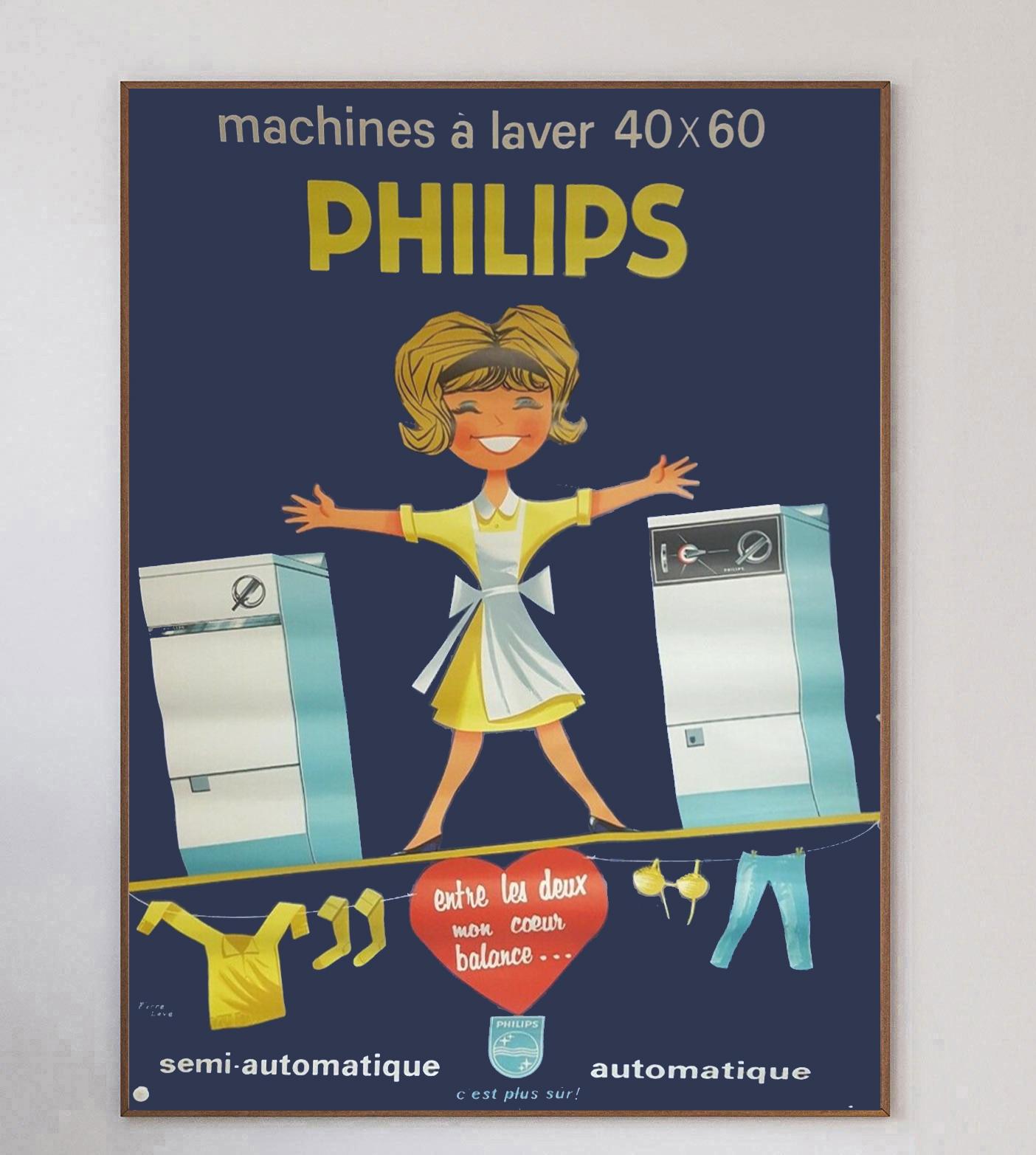 Wonderful & charming poster for Dutch electronics brand Philips. Founded in 1891, Philips was one of the biggest electronics brands in the UK and continues to trade today, focusing on health technology.

With artwork from Pierre Leve, this