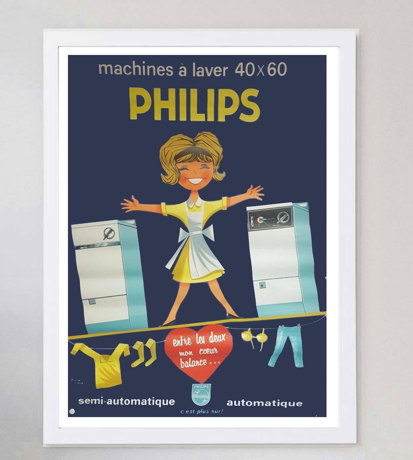 Affiche vintage originale Philips, Machines A Laver, 1960 Bon état - En vente à Winchester, GB