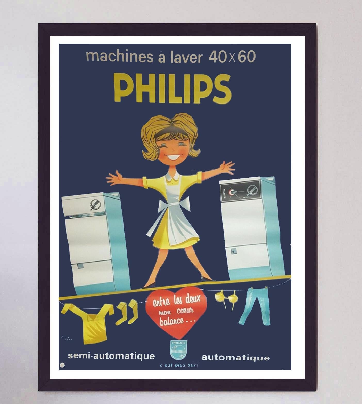 Milieu du XXe siècle Affiche vintage originale Philips, Machines A Laver, 1960 en vente