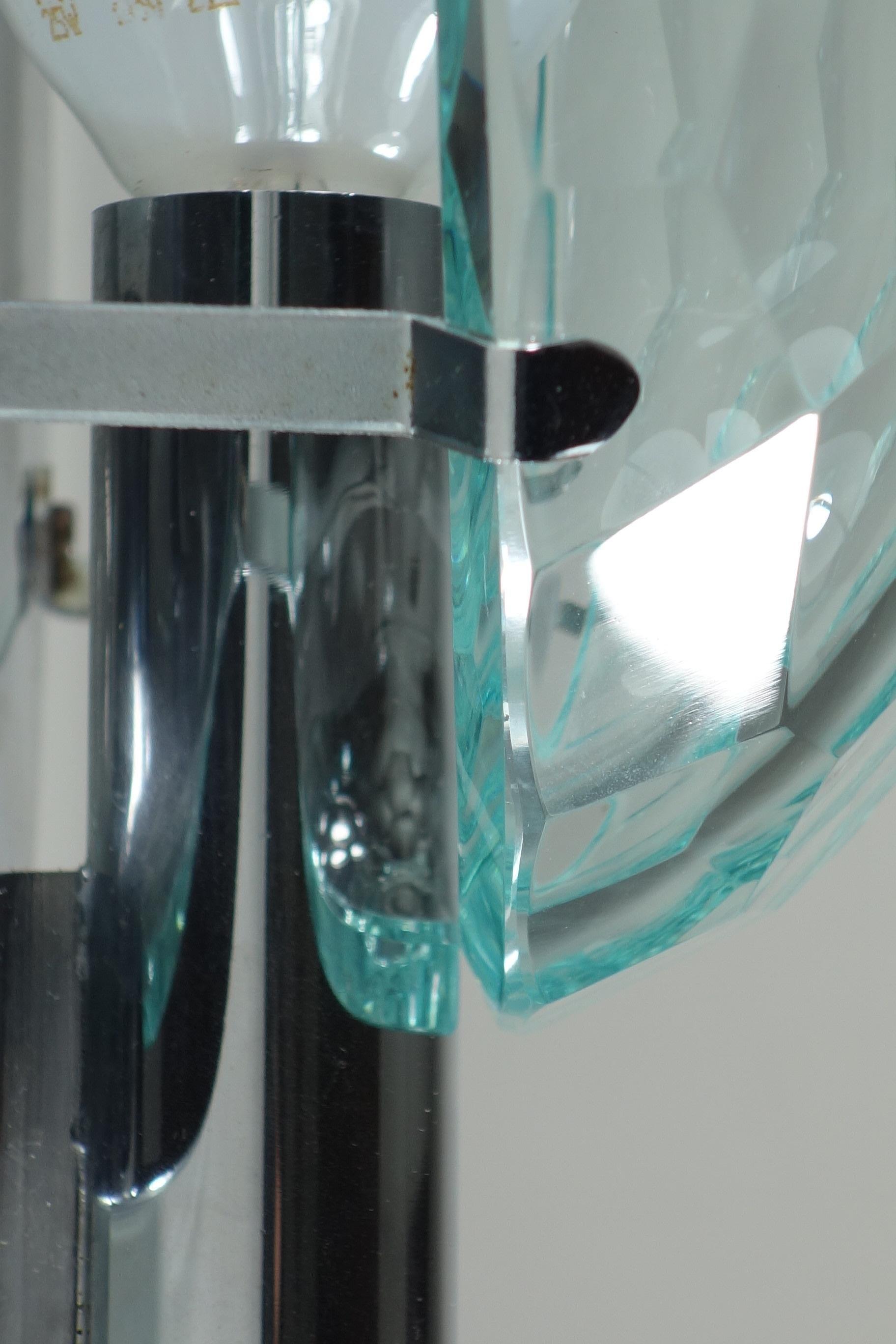 1960 Lumi Italian Space Age Design Crystal Facetted Chrome Wall Lamps For Sale 6
