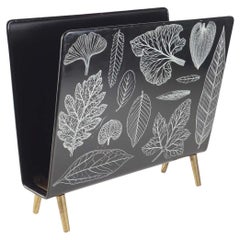 1960 Piero Fornasetti Italienisches Design Schwarz-Weiß-Messing Metall-Magazinständer